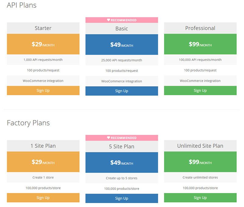 comparaison des plans tarifaires de datafeedr