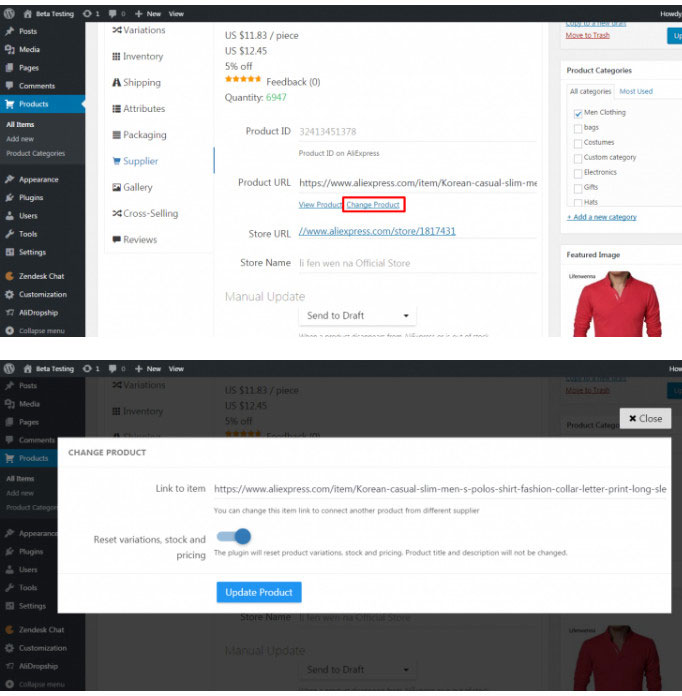 changer l'option de fournisseur alidropship plugin