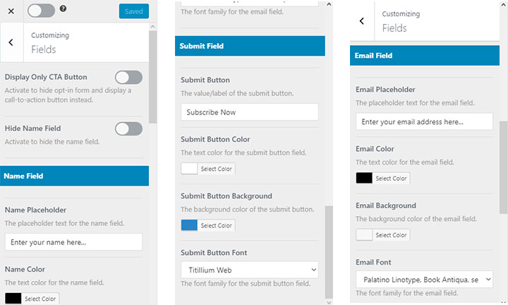 options de personnalisation mailoptin