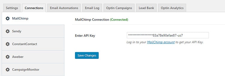 connexion mailchimp mailoptin