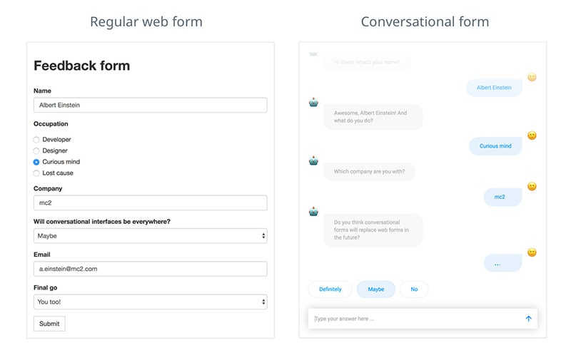 Formulários de conversação x formulários regulares