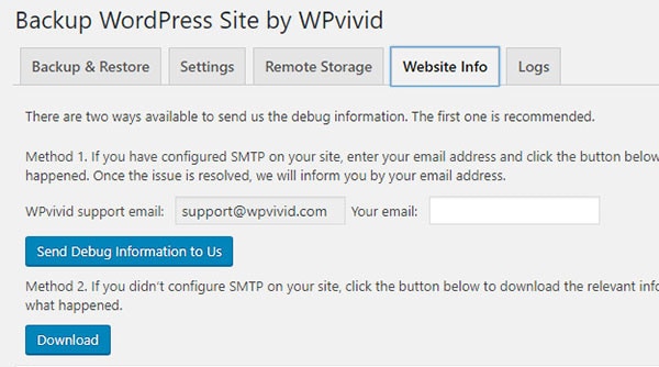 Recursos de backup do site WordPress por WPvivid