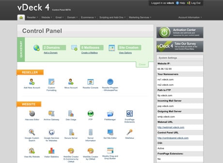 fonctionnalités du panneau de commande vdeck