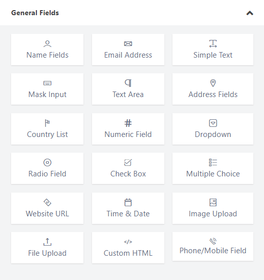 ฟิลด์ป้อนข้อมูลทั่วไปของ WP Fluent Form