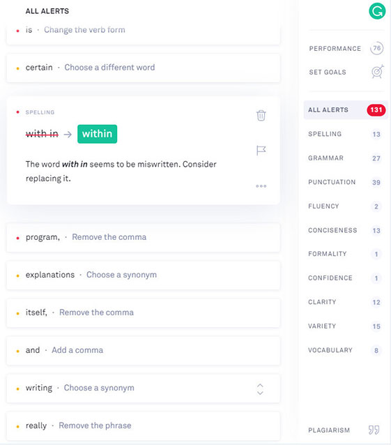 การแจ้งเตือนไวยากรณ์เพิ่มเติม grammarly หรือ Ginger