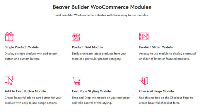 modules de woocommerce de constructeur de castor