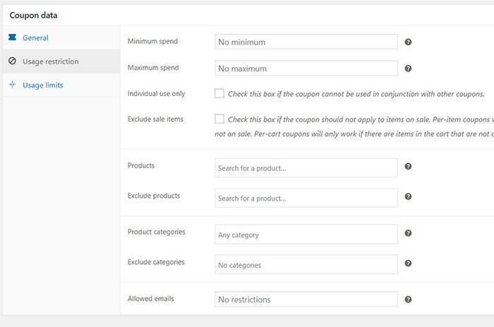 restricción de uso de cupones de woocommerce