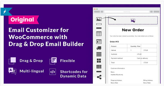 Personnalisateur d'e-mails pour WooCommerce avec générateur d'e-mails par glisser-déposer