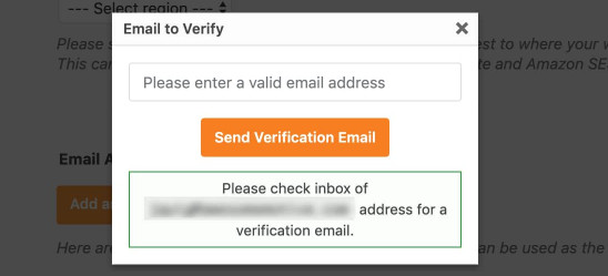 amazon ses smtp adicionar email