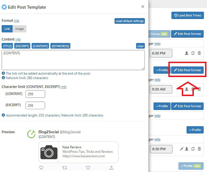 modifier le format de publication pour le partage