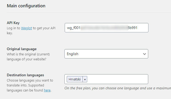 weglot api clé wordpress