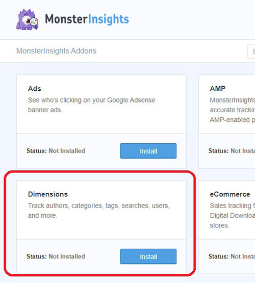 module complémentaire de dimensions de monsterinsights