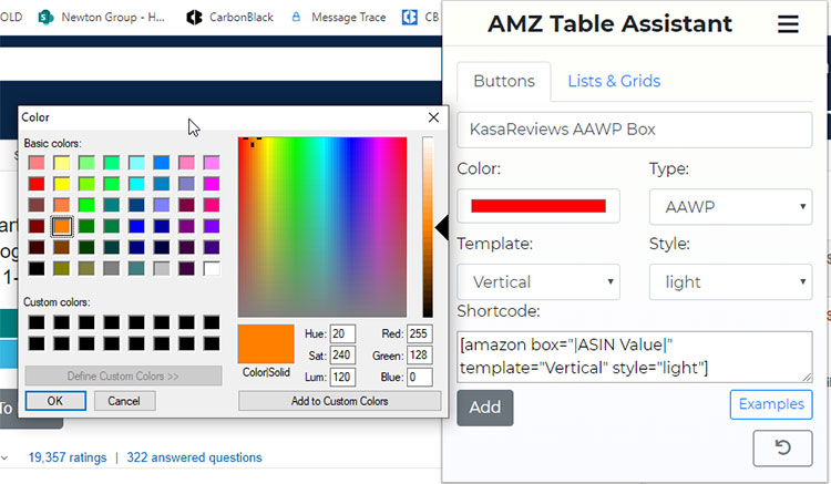 Création de boutons de shortcode personnalisés Amazon