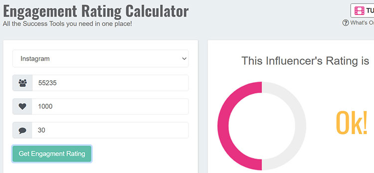 Le calculateur de notation d'engagement calculera la notation de l'influenceur.