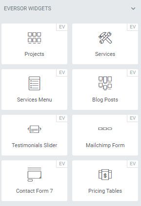 Widgets do plugin Eversor Elementor.