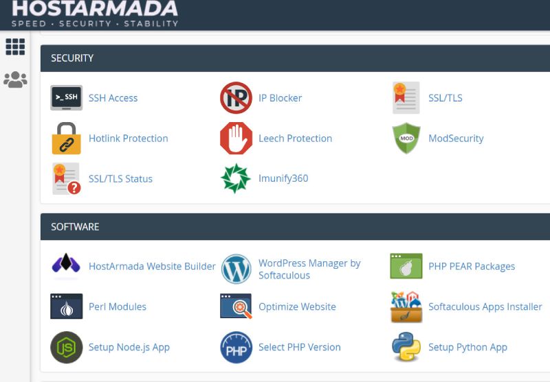 HostArmada usa cPanel como painel de controle.