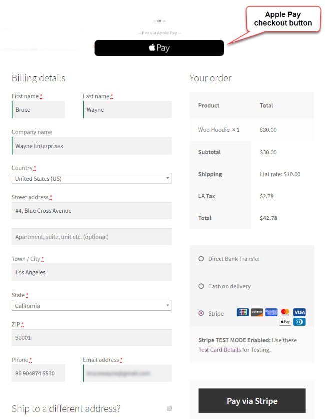 Apple PayWooCommerceのチェックアウト。