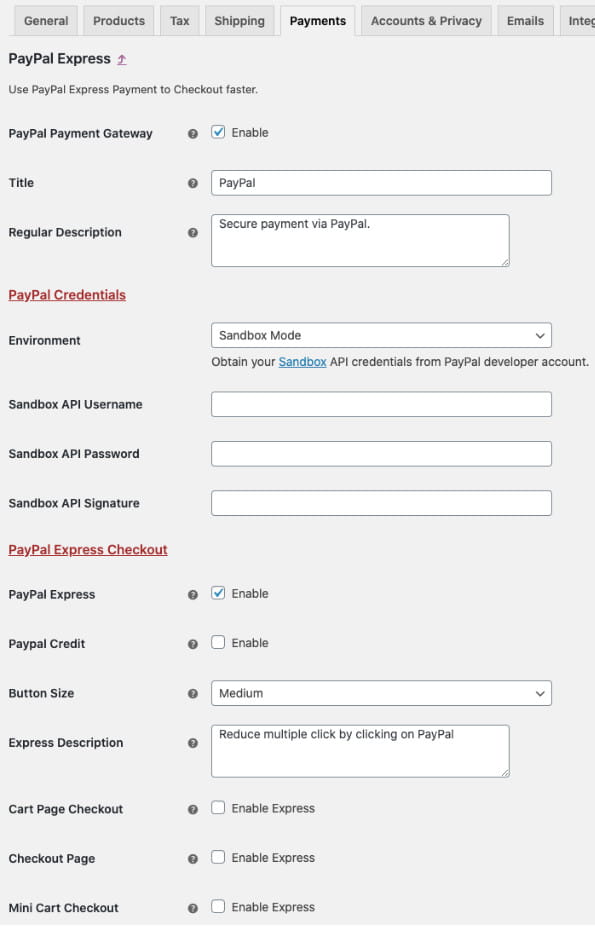 Plugin PayPal Express Checkout WooCommerce.