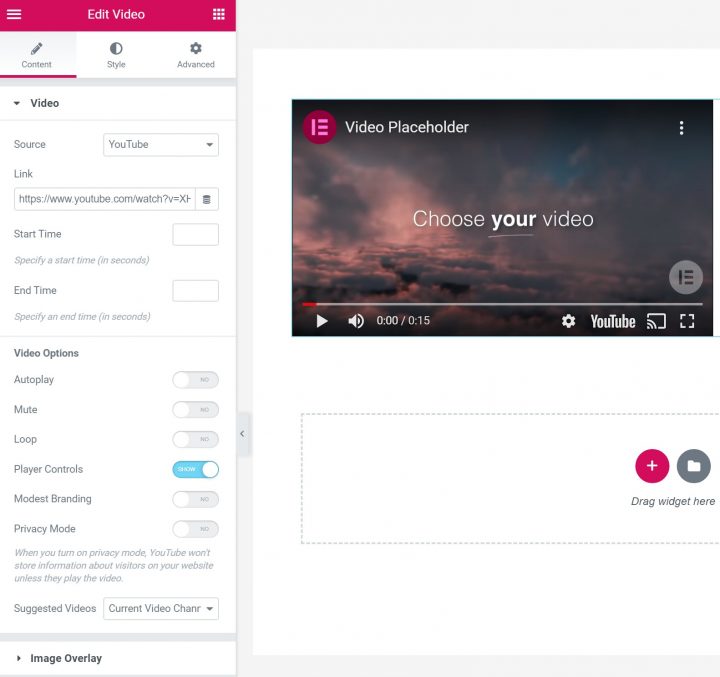Elementor's Video Widget