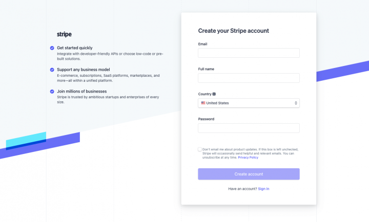 stripe sign up form example