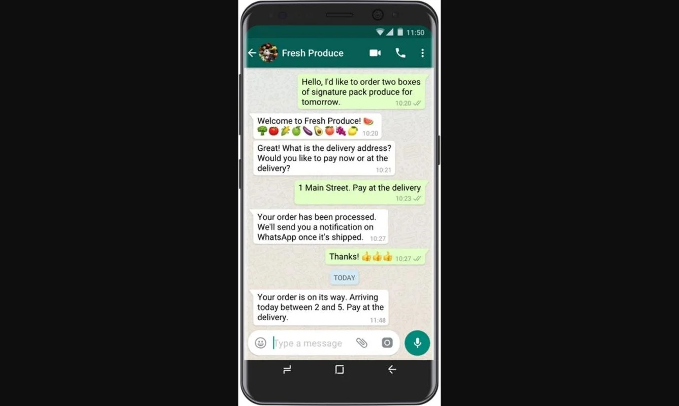 WhatsApp BusinessAPIテキストの例