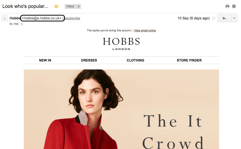 おなじみの名前件名の例：Hobbs