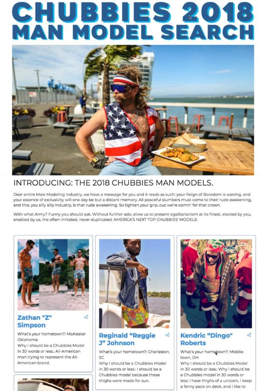 Concurso de modelos masculinos de shorts Chubbies