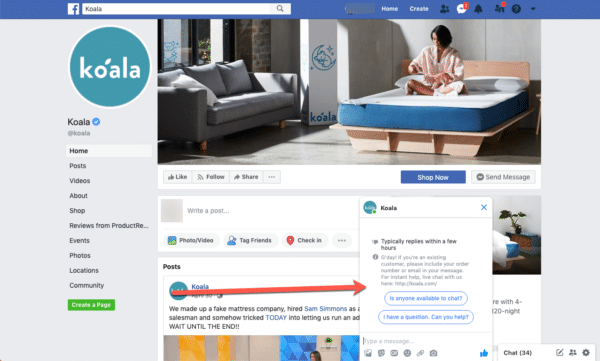 Koala pentru Facebook Messenger Bot pentru comunicare interactivă