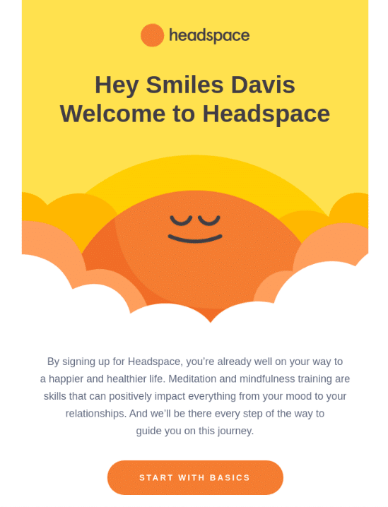 Headspace e-mail de boas-vindas para acompanhamento do concurso