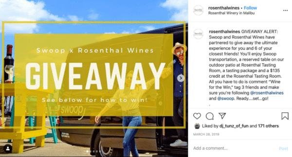 Rosenthalwines публикует в Instagram раздачу еды и вина в качестве призов