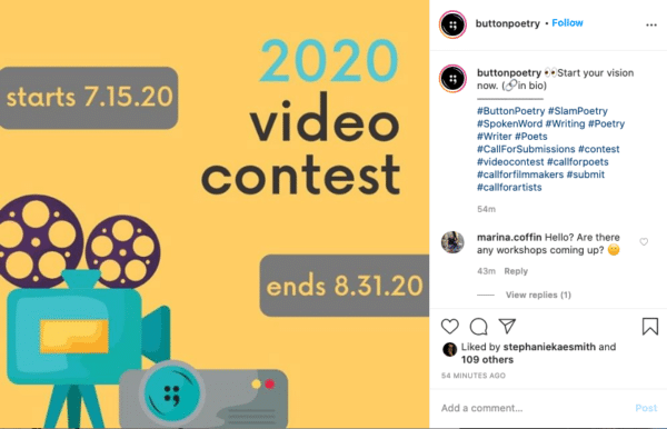 Concurso de vídeo anual de Poesia de botão 2020 no Instagram