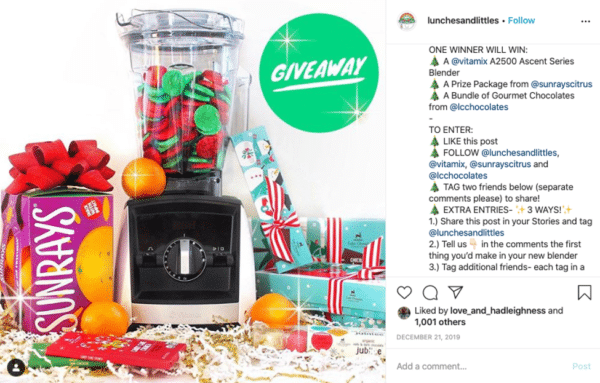 Instagram viraler Werbegeschenk-Post von Lunches + Littles with Sunrays bündeln Pralinen und Mixer