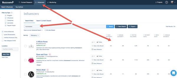 Finden Sie die Liste der relevanten Influencer, die Buzzsumo für Authentic Social Media Sharing verwenden