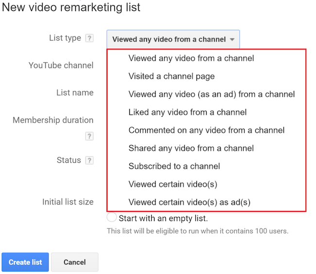 Neue Video-Remarketing-Liste