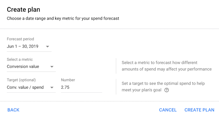 planejador de desempenho criar configurações de plano