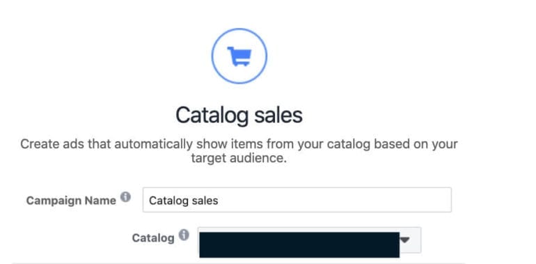 Memberi nama kampanye penjualan katalog Anda dan memilih katalog Anda di Facebook