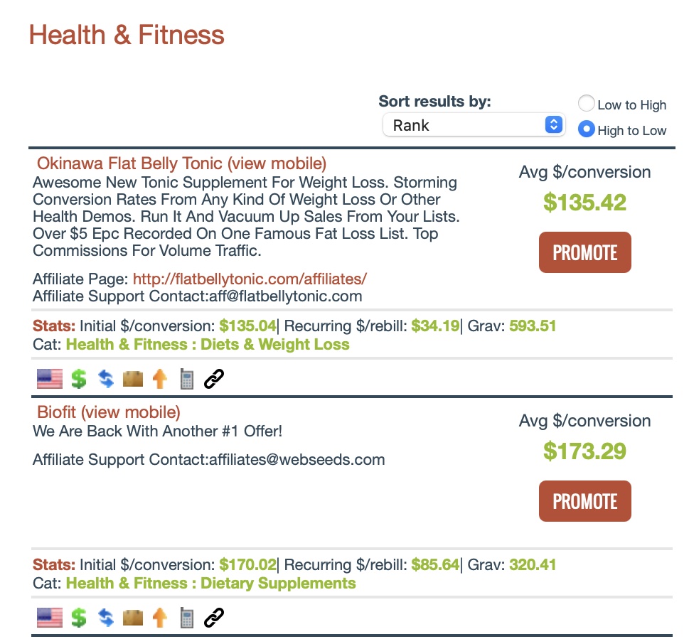 ClickBank-Gesundheits- und Fitnessergänzungen zur Förderung