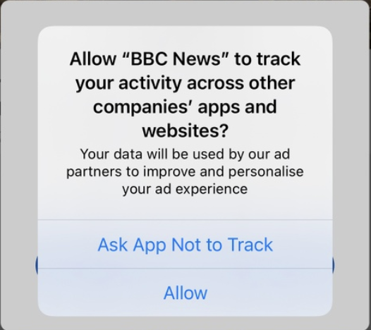 مطالبة الشفافية لتتبع التطبيق في تحديث iOS 14