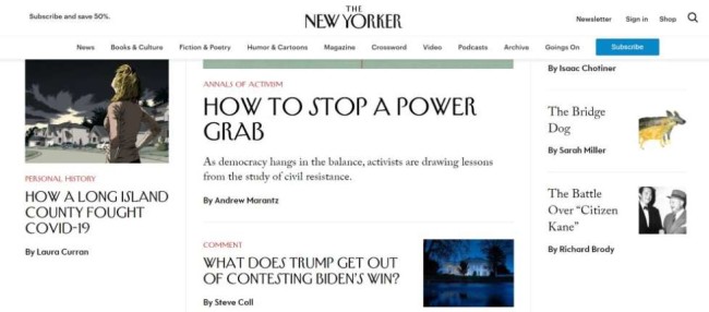 The New Yorker home page screenshot