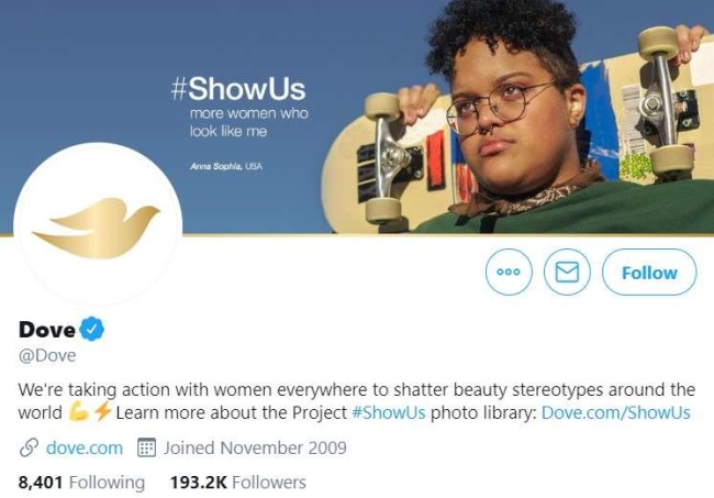 Brand voice guidelines: Dove's Twitter profile