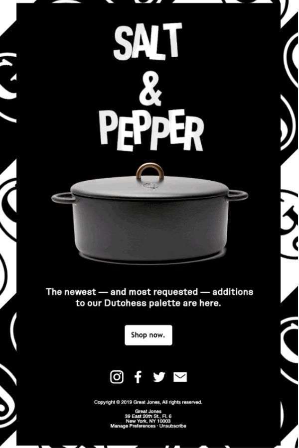 email design inspiration: product promo email campaign examples - Salt & Pepper 