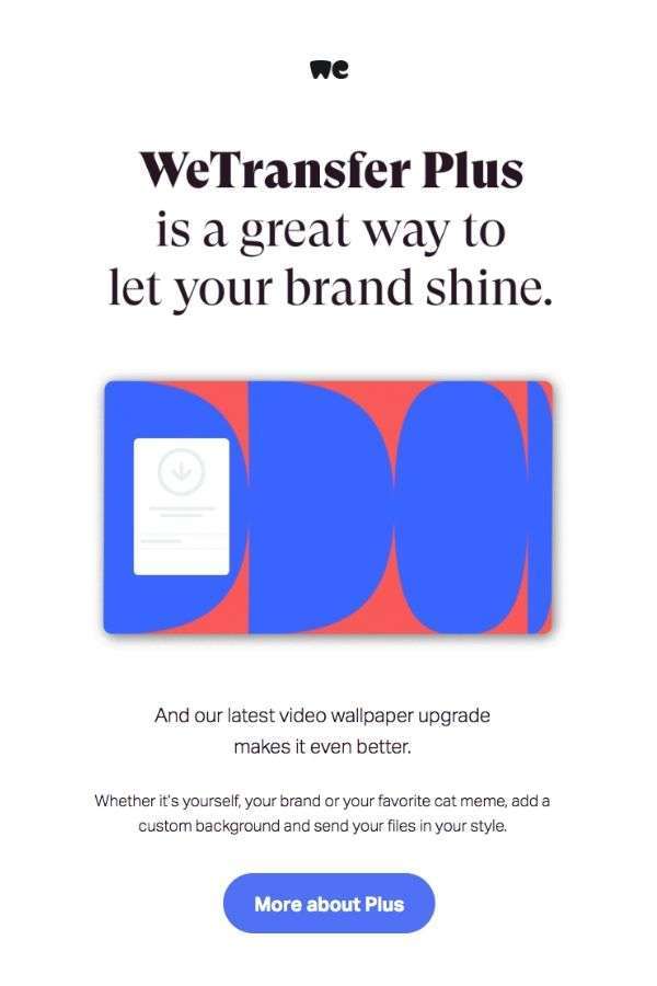 upselling email campaigns: WeTransfer