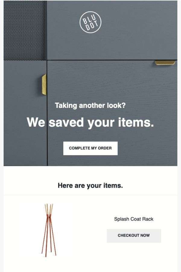 cart abandonment recovery email design examples: BluDot