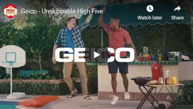 YouTube pre-roll ad examples: Geico (Unskippable Elevator)