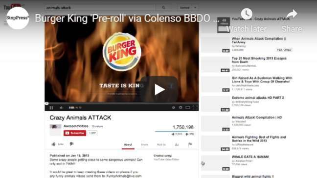 YouTube pre-roll ad examples: Burger King