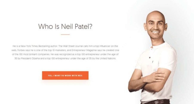 Neil Patels' personal branding example