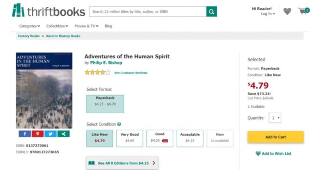 eCommerce UX example: Thriftbooks wishlist