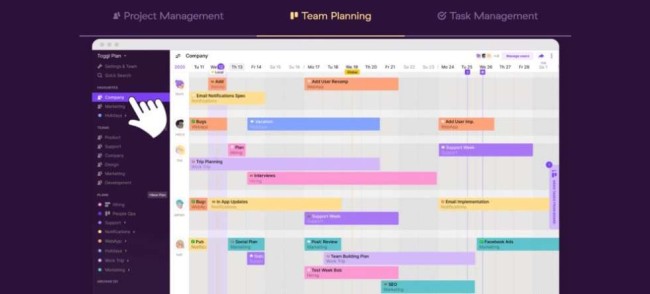 A homepage screenshot from Toggl as one of the best time management apps