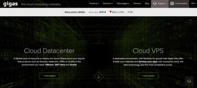 Gigas home page screenshot as one of the top hosting providers