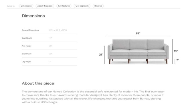 block nomad sofa ecommerce product page 